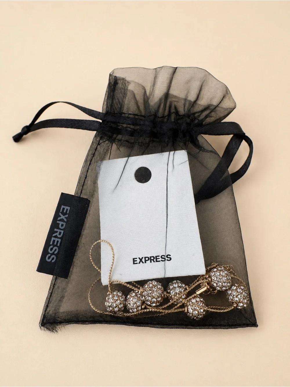 Express Women's Gold Crystal Bead Necklace - Black Gift Pouch-Brand New ✨✨
